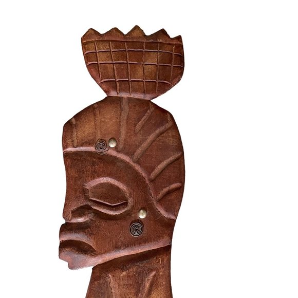 Vintage Hand Carved Wood Tribal Wall Hanging Art Decor 16 1/2" X 5 1/2" - Picture 2 of 4